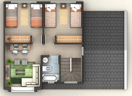 Plano de esplendida casa de 3 pisos de 140 m2
