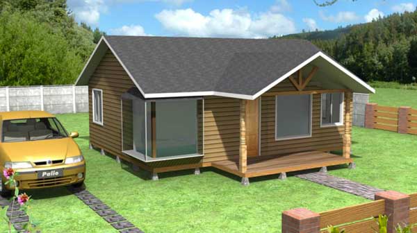 Plano de casa de 52 m2 construida en madera de 3 dormitorios.