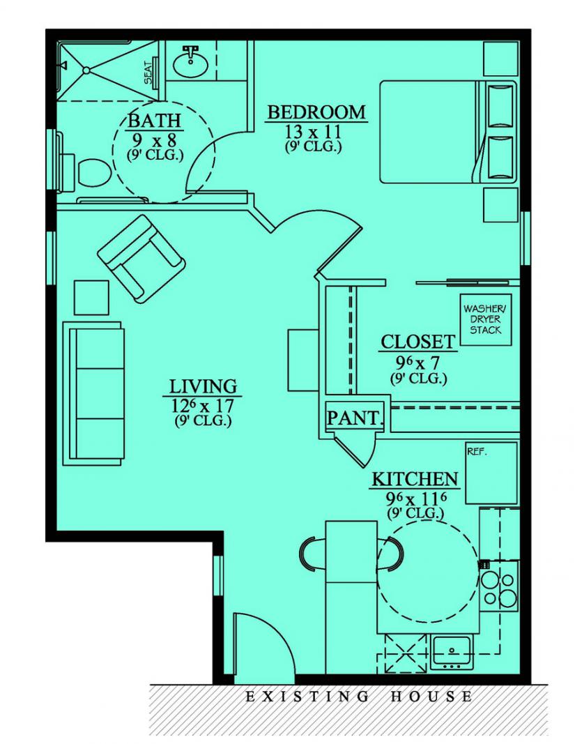 Planos plano de casa de un dormitorio