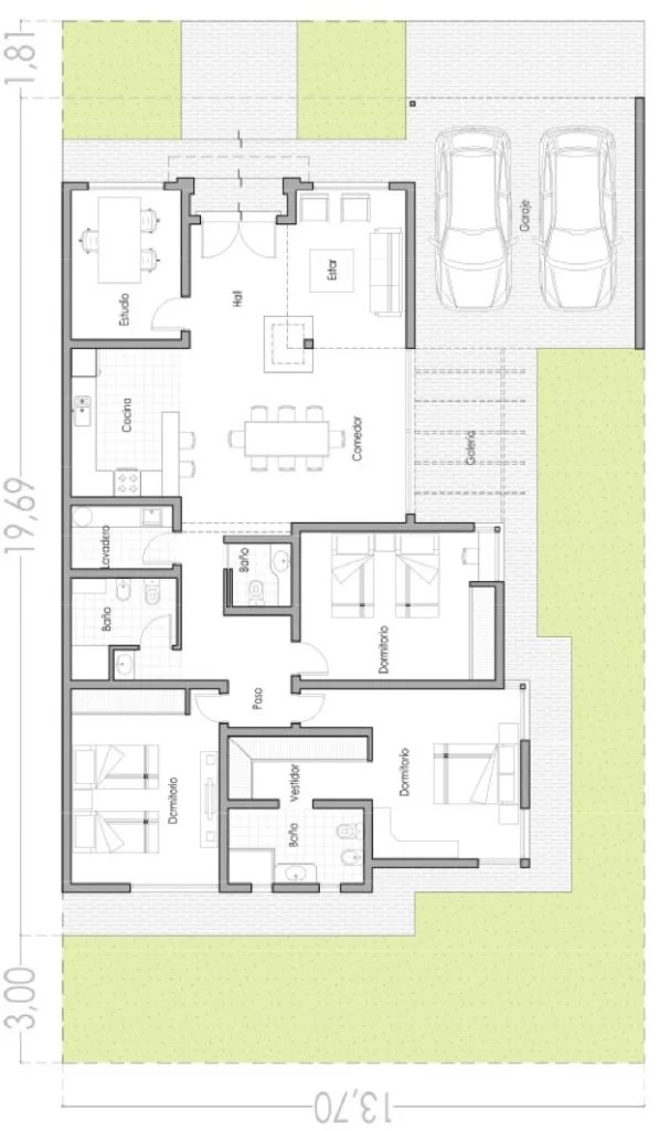 plano de casa de un piso moderna