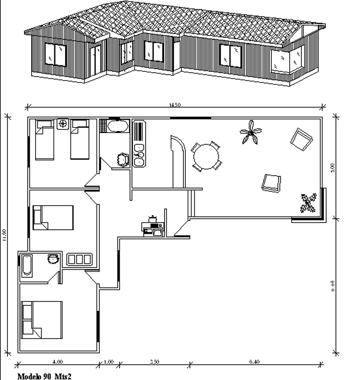 plano-90-m2-casa-prefabricada-forma-de-L-ver-plano-gratis