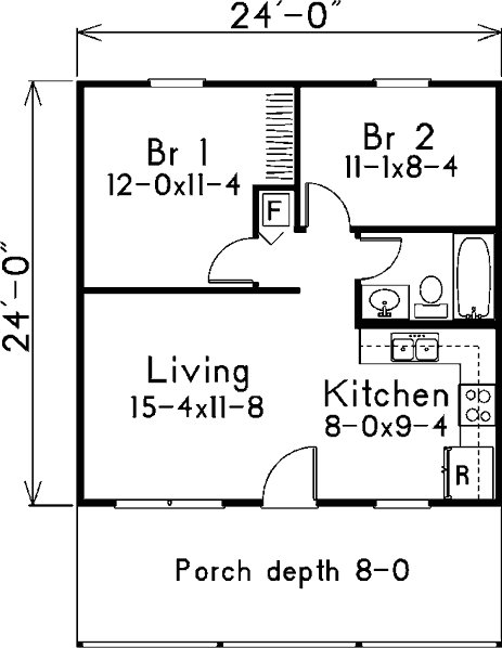 plano de casa clásica con 3 dormitorios