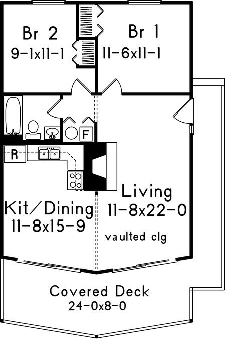 plano de casa dos dormitorios cabana