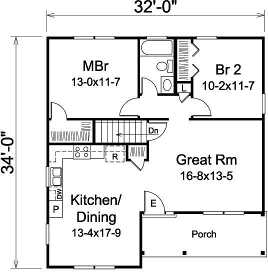 plano de casa de 2 dormitorios 1 piso acogedora