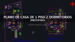 Plano de casa de 1 piso y 2 dormitorios (DWG)