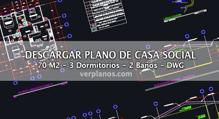Descargar plano de casa social de 70m2 y 3 dormitorios