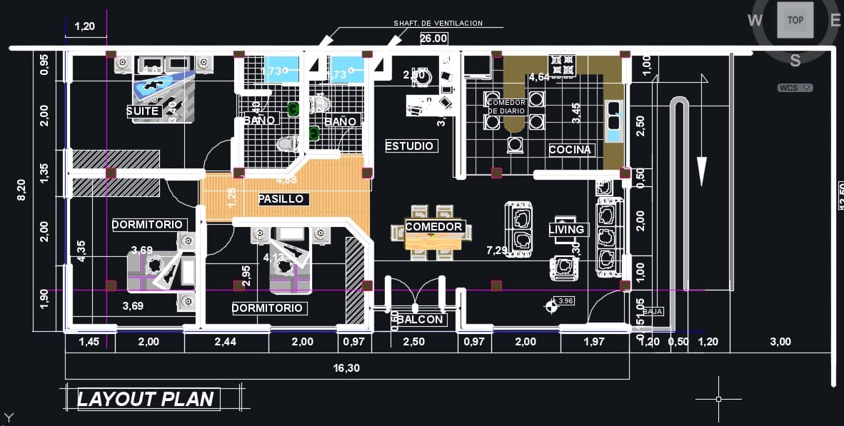 Plano de casa en AutoCad con medidas