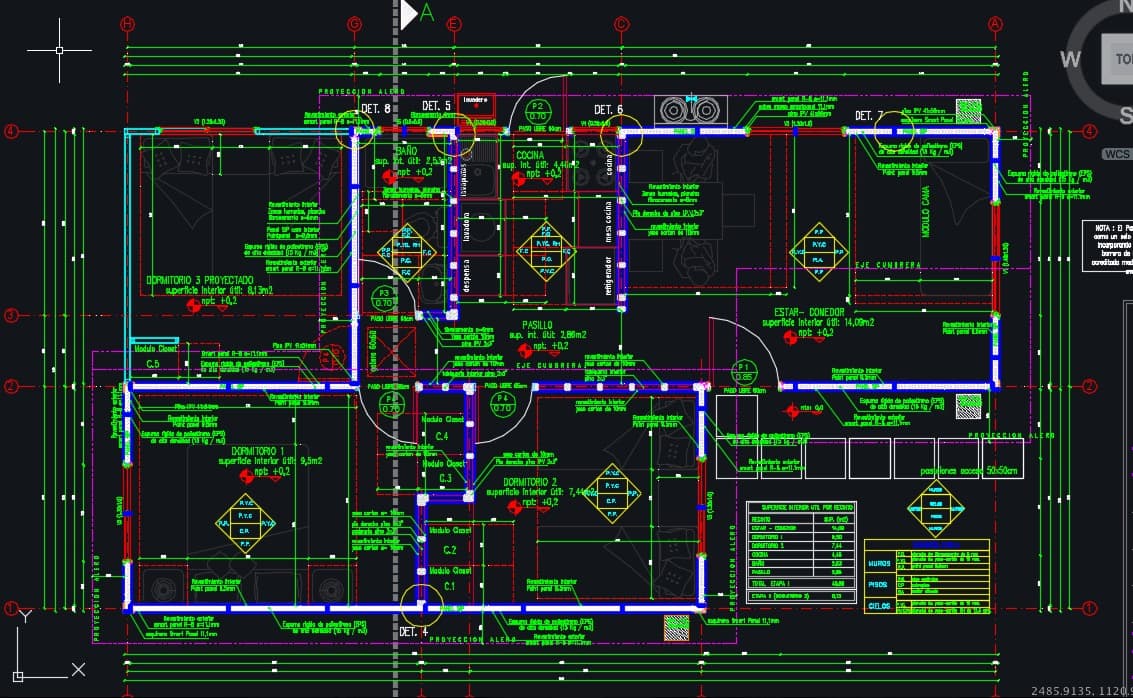 Descargar Plano de casa social completo de 46m2 (.DWG)
