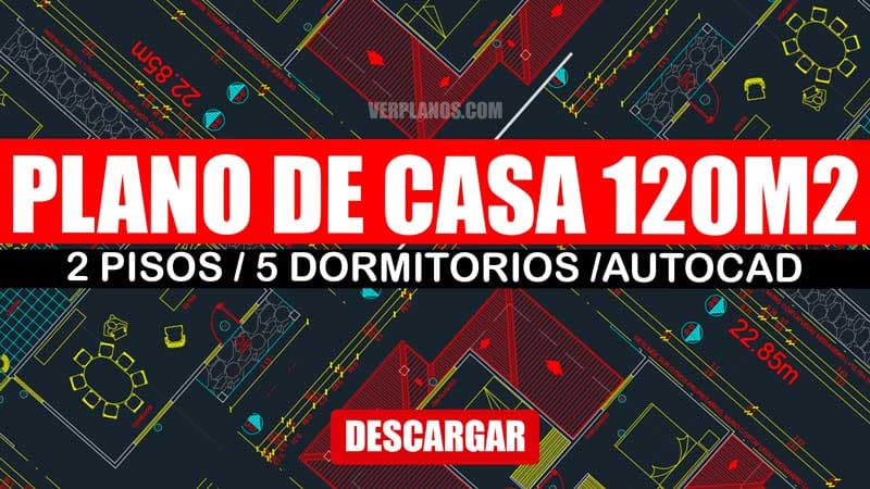 Plano de casa de 2 pisos con 5 dormitorios para terreno angosto