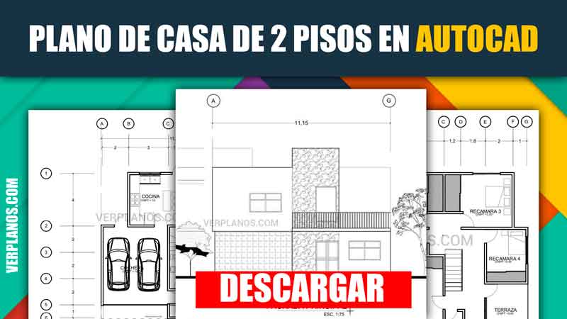 Plano de casa de 2 pisos y 4 dormitorios de 12 x 12 metros