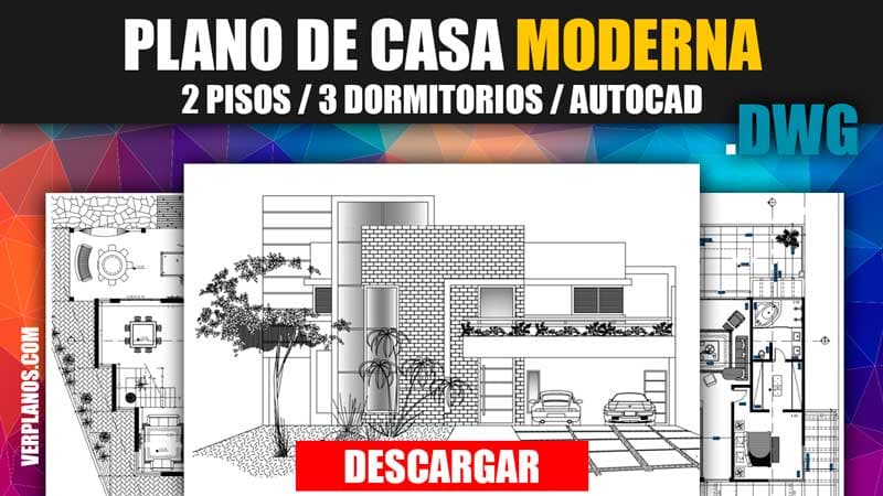 Plano de casa moderna de 2 pisos y 3 dormitorios con medidas