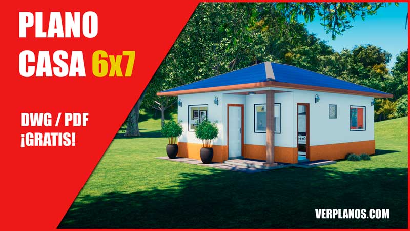 Plano de casa de 1 piso con 2 habitaciones ¡Muy económica!