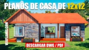 Hermosa casa con plano de 3 habitaciones y 2 baños (DWG / PDF)
