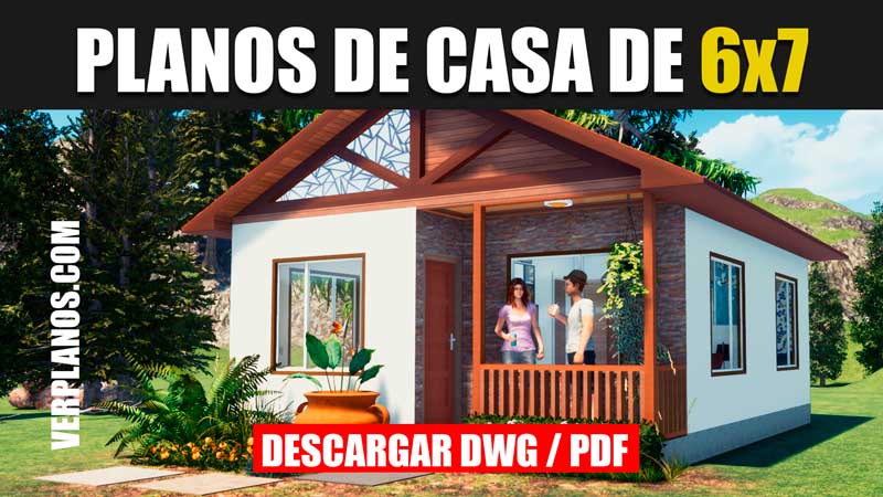 Plano de cabaña económica con medidas (DWG y PDF)
