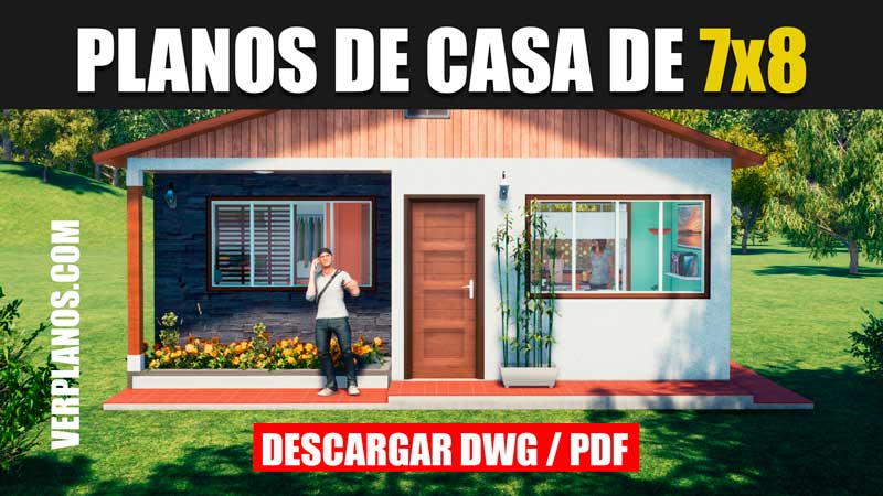 Plano de casa económica con 2 habitaciones (DWG & PDF)