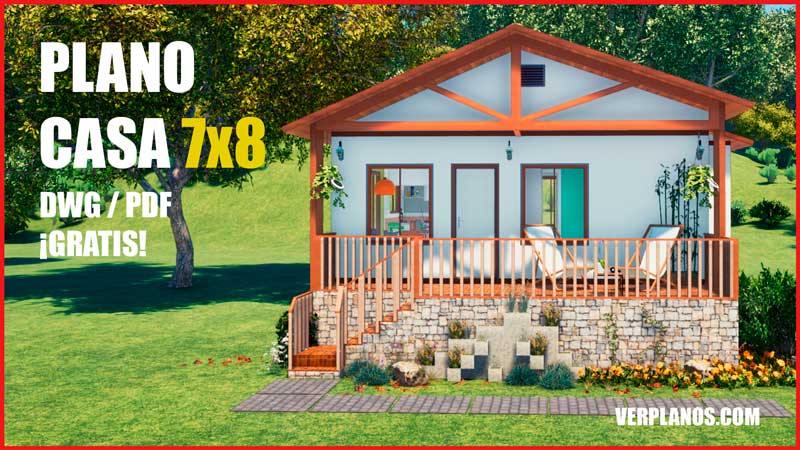 Plano de casa con medidas económica de 1 nivel con 2 habitaciones