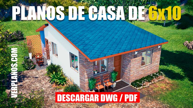 Bonito plano de casa de 1 piso con 3 dormitorios y 2 baños