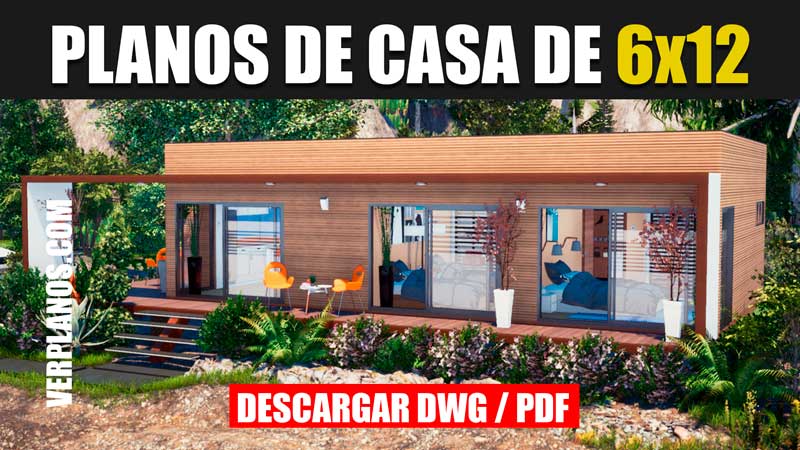 Plano de casa minimalista de 77 m2 con 2 dormitorios y 1 baño