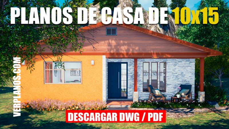 Plano de casa de 1 piso con 3 habitaciones y 1 baño