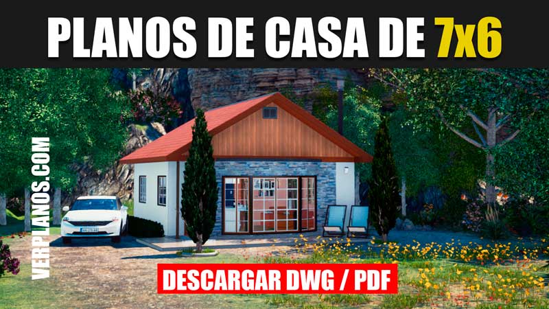 Planos de casa de 1 piso y 2 dormitorios con medidas