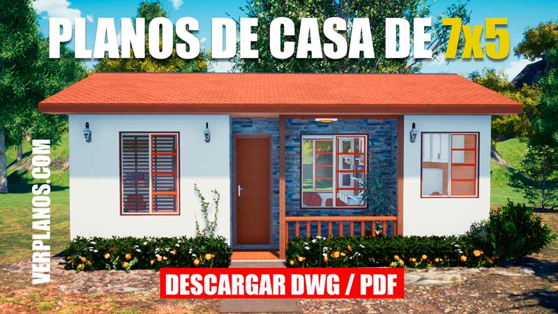 Plano de casa económica de 1 piso y 2 habitaciones de 40m2 aproximadamente