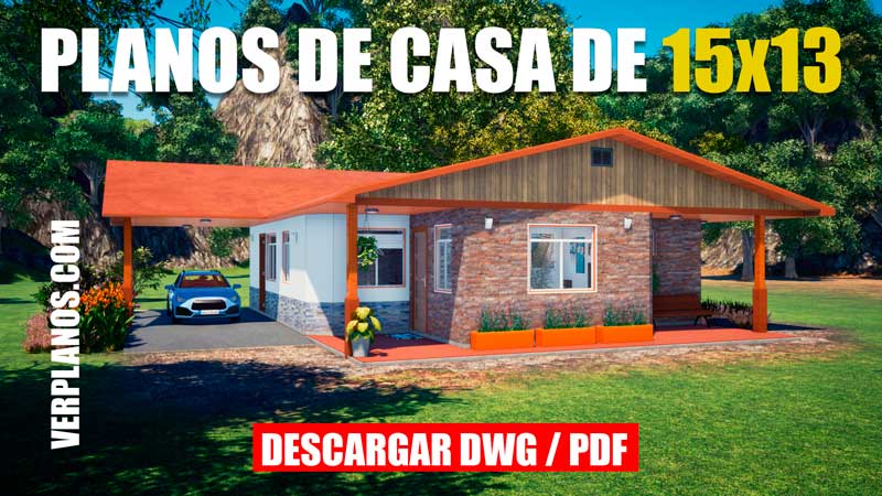 Plano de casa muy bonita y grande de 1 piso con 3 dormitorios y 2 baños