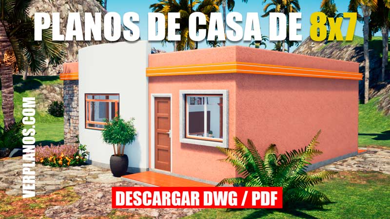 Plano de casa pequeña y económica de 1 piso con 2 habitaciones