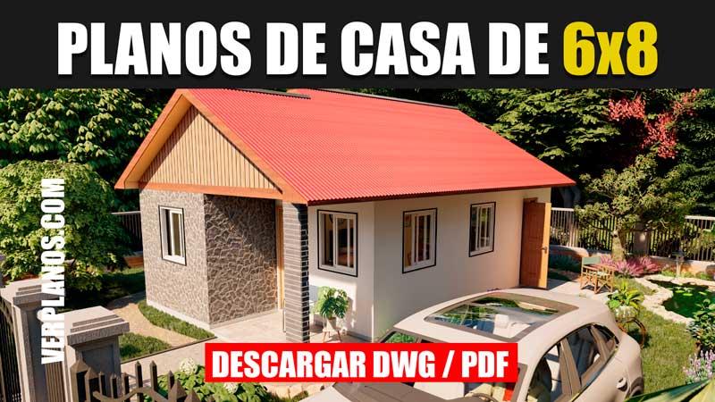Plano de hermosa casa de 1 piso y 3 dormitorios con 1 baño en Autocad y PDF
