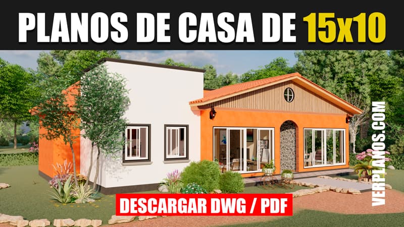 Planos de una hermosa casa de 1 piso y 3 dormitorios con 2 baños (DWG / PDF)
