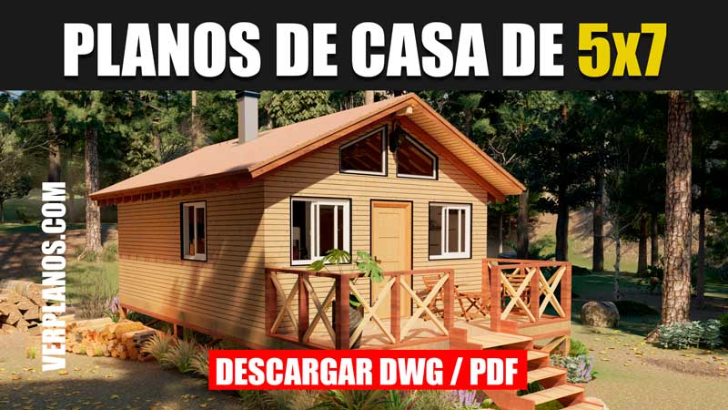 Plano de casa de 1 piso con claros toques de cabaña en AutoCAD