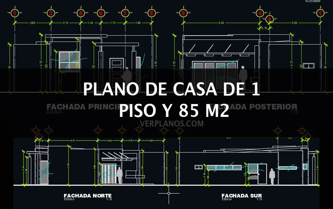 Plano de cabaña de 1 piso y 85m2 habitables