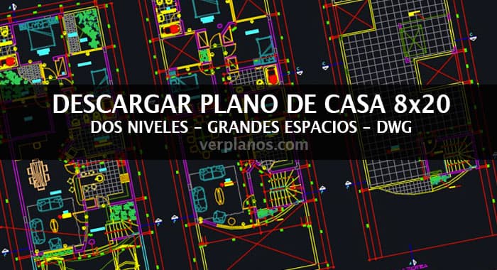 Descargar plano de casa de 8m x 20m grande y espaciosa