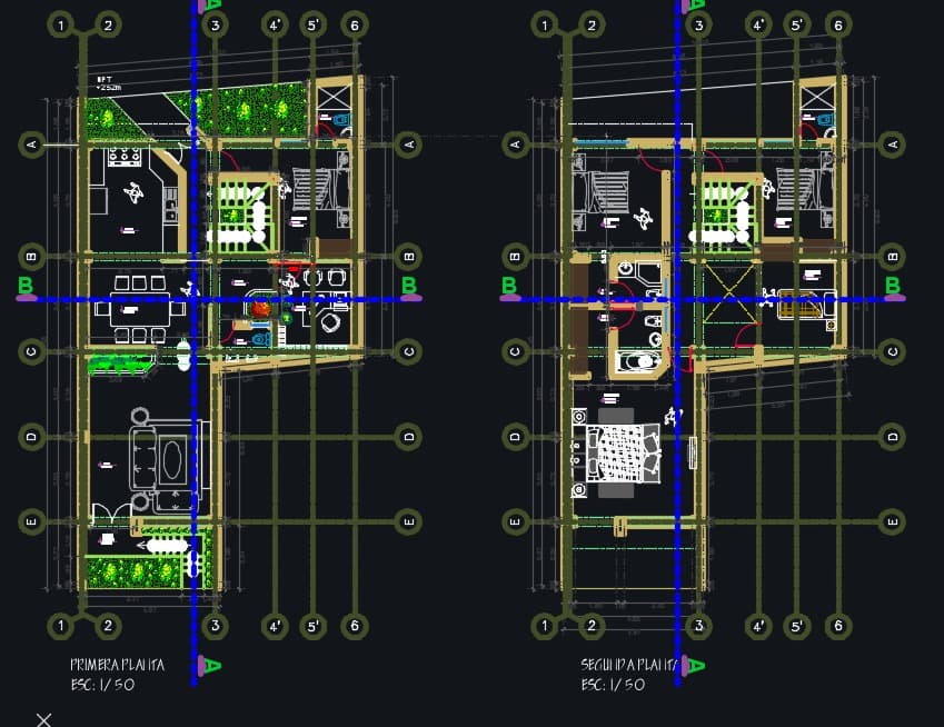 Descargar plano de casa de 2 pisos en DWG