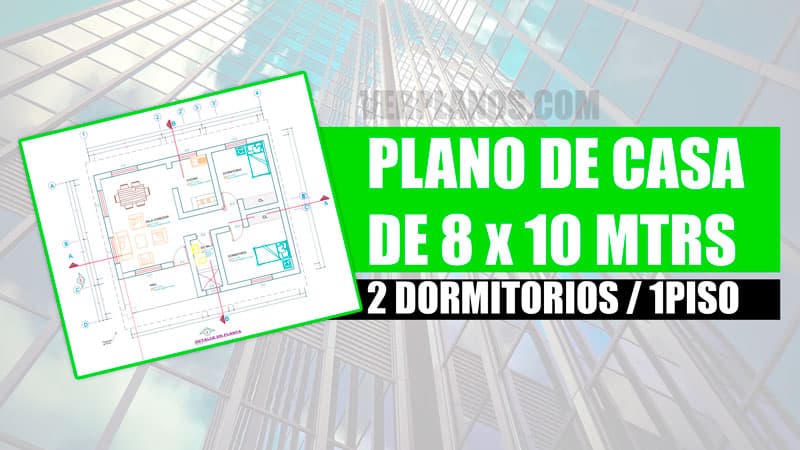 Plano de casa de 1 piso y 2 dormitorios con medidas