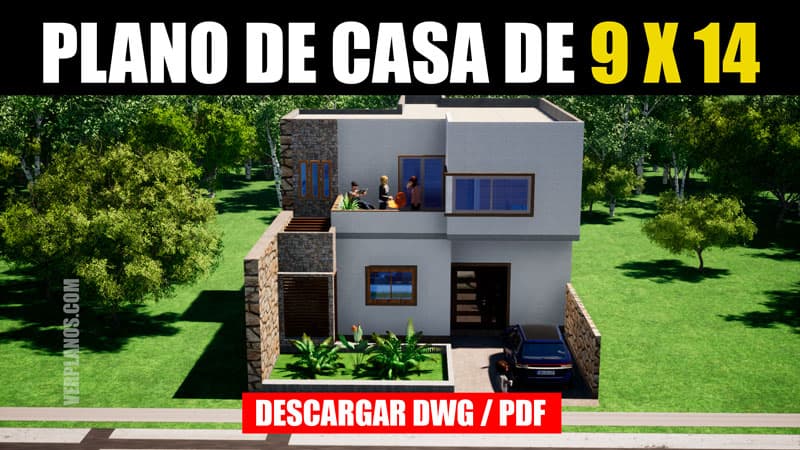 Plano de casa de 2 pisos en AutoCAD (DWG) y PDF con medidas