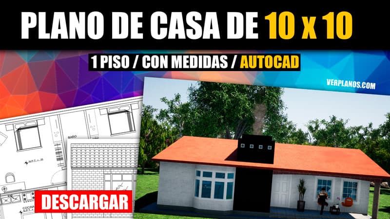 Plano de casa económica de 2 dormitorios con medidas en AutoCAD