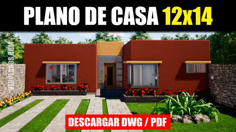 Plano de casa con 3 dormitorios de 1 piso con medidas y en AutoCAD