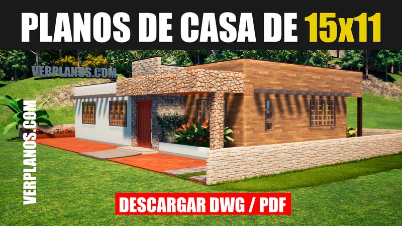 Plano de casa grande con 3 dormitorios y 2 baños (DWG / PDF)