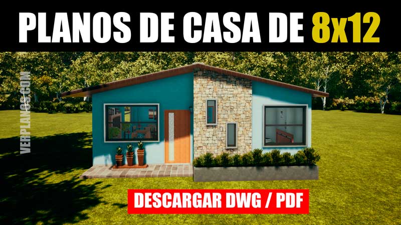 Planos de casa de 1 piso y 3 habitaciones con medidas (DWG / PDF)