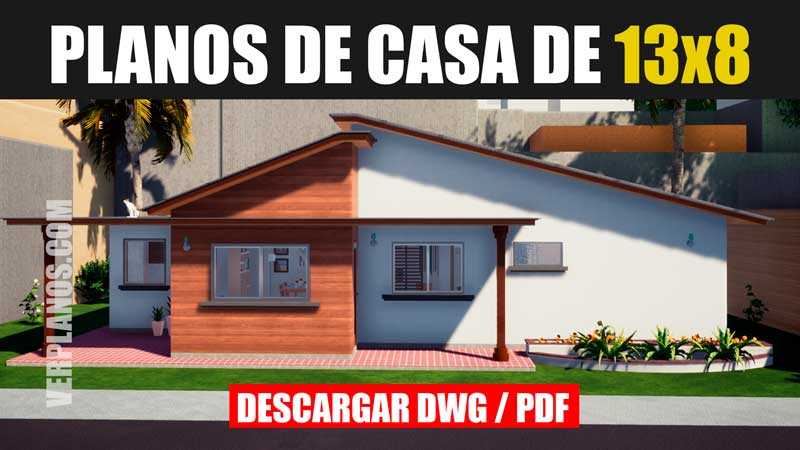 Planos de casa de 1 piso con 3 dormitorios y 2 baños (DWG / PDF)