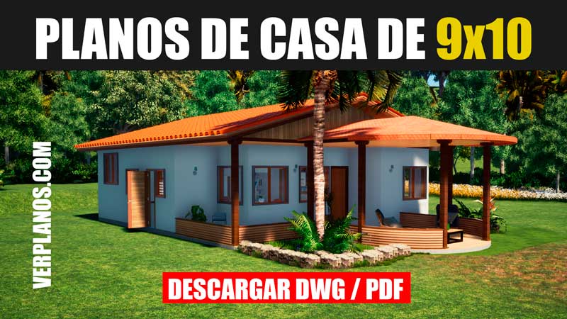 Planos de casa campestre de 9×10 con 3 dormitorios (DWG / PDF)