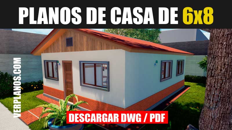 Plano de casa económica con medidas en DWG y PDF de 3 dormitorios