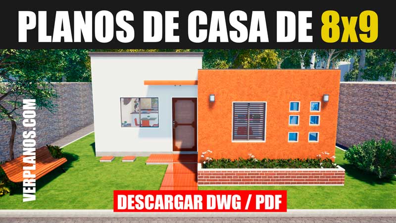 Plano de casa de 1 piso con 2 habitaciones (DWG / PDF)
