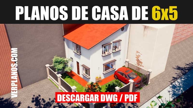 Casa económica de 2 pisos con 2 dormitorios para Autocad con Medidas