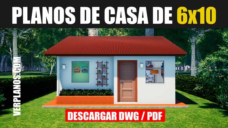 Plano de casa económica de 6 metros de frente con 3 habitaciones