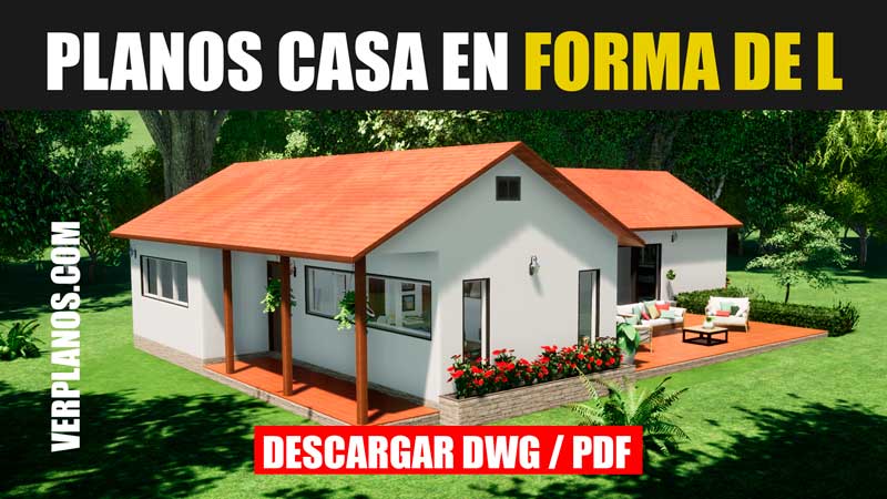 Planos de casa en forma de «L» con medidas en DWG para AutoCAD