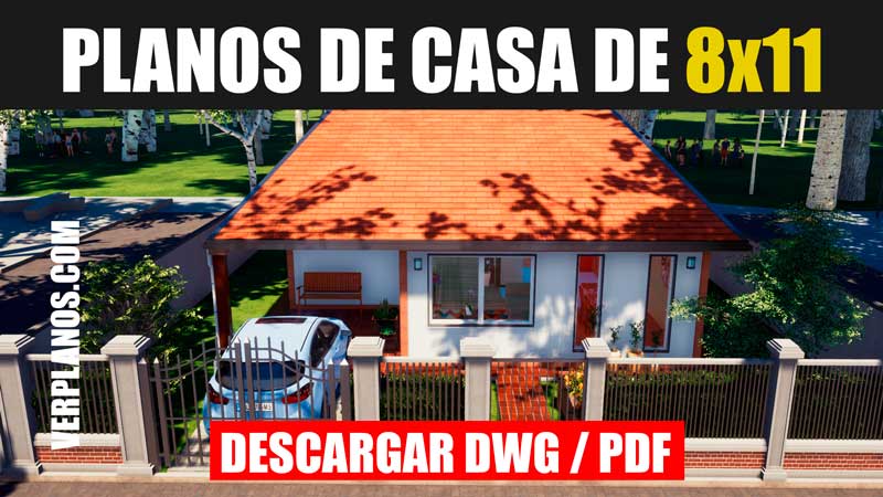 Plano de casa de 80 m2 con 3 dormitorios y 1 baño (DWG / PDF)