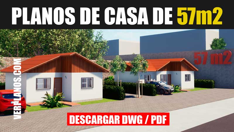 Plano de casa económico con medidas de 3 dormitorios 1 piso (DWG / PDF)