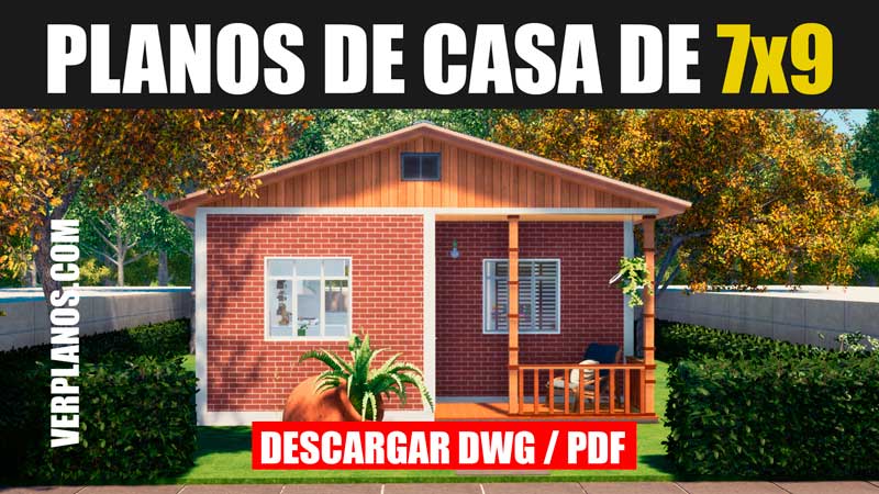 Plano de casa de carácter social (Económica) de 1 piso y 2 dormitorios