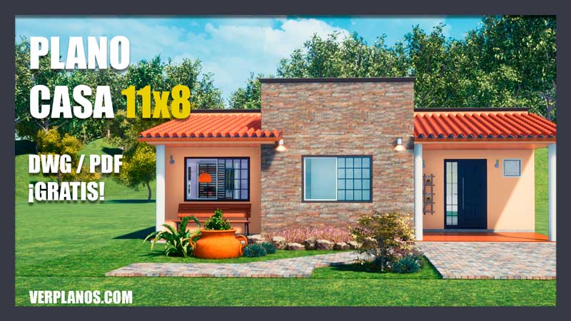 Plano de casa con fachada moderna y económica (Con medidas)